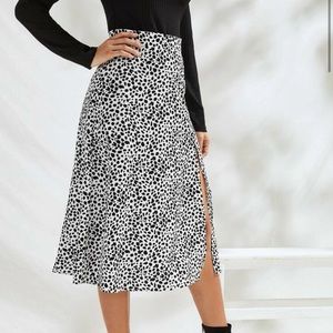 Speckled Print Midi Skirt With Side Slit